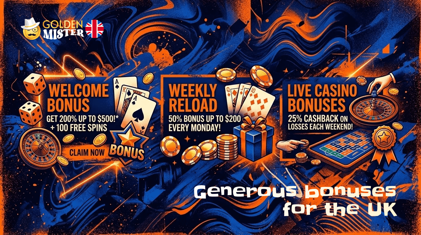 Golden Mister UK Casino offers a multitude of generous bonuses