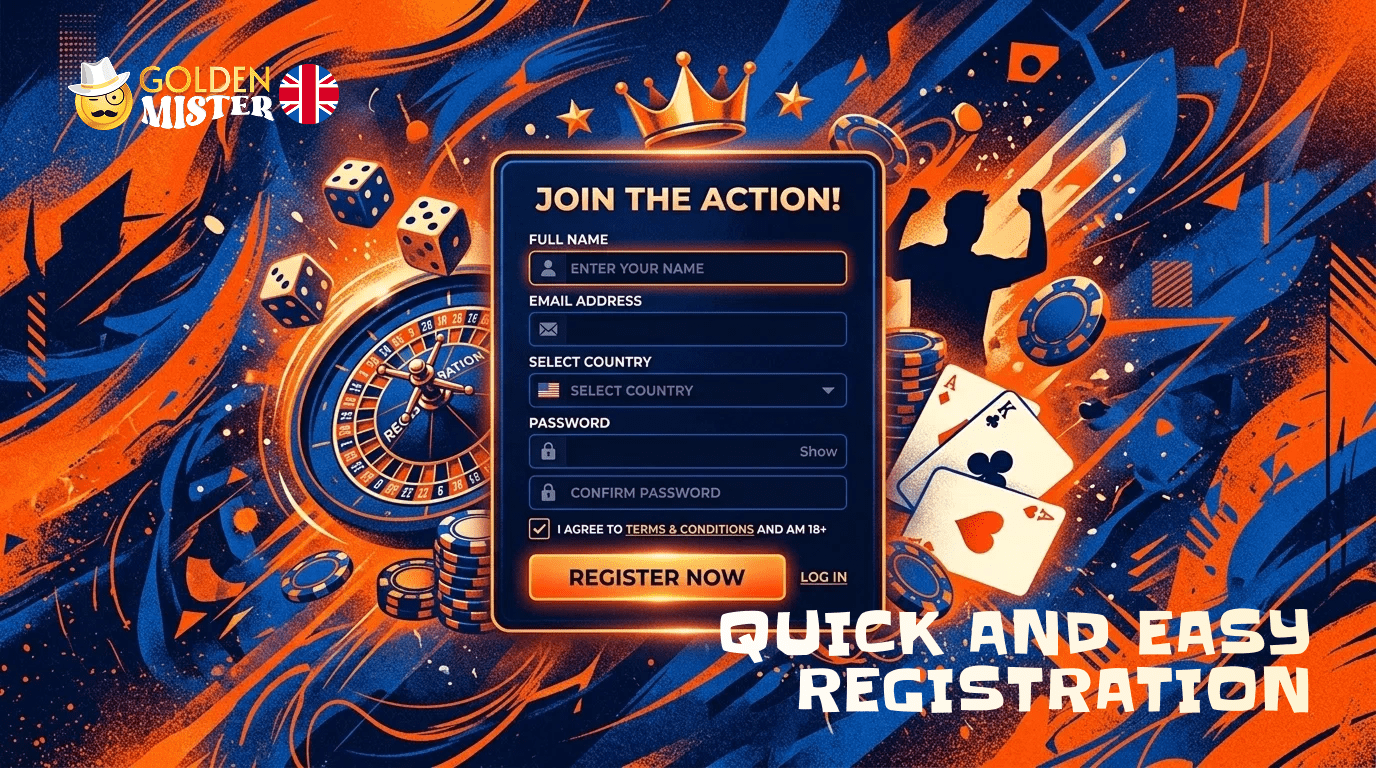 You can quickly register at Golden Mister UK online casino
